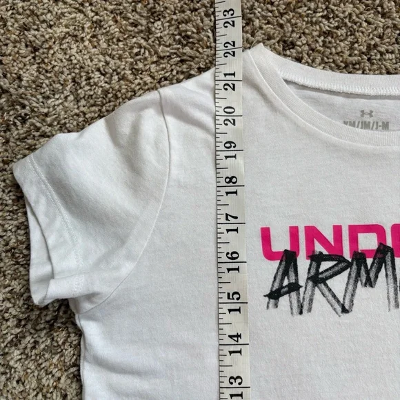 🤍5 for 20$ Under Armour Girls White and Pink Short Sleeve Tee Size Youth Medium - Picture 7 of 8